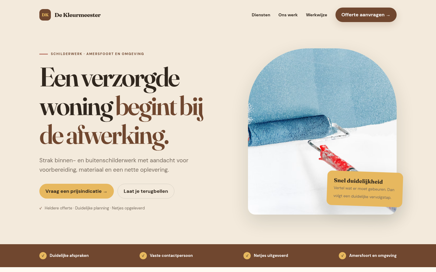 Snapshot van de schilderswebsite van De Kleurmeester