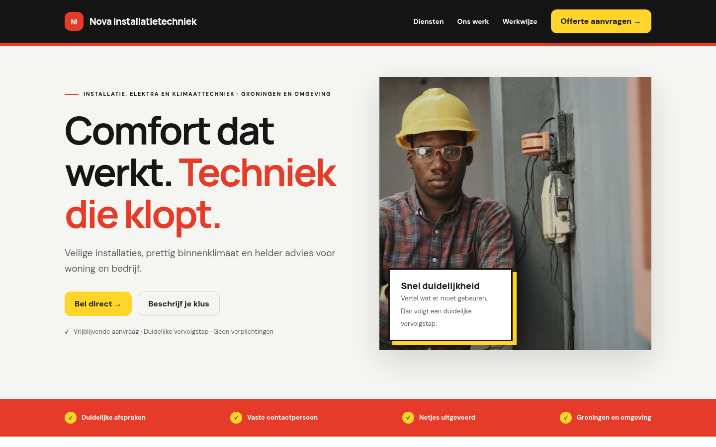 Snapshot van de website van Nova Installatietechniek